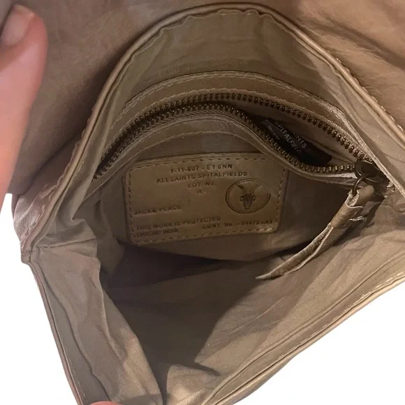 All Saints Spitalfields Leather Crossbody beige Tan purse magnetic jacks place - Picture 6 of 8